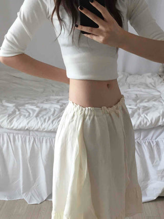 Antique Frill Flare Elastic Waist Midi Skirt
