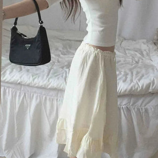 Antique Frill Flare Elastic Waist Midi Skirt