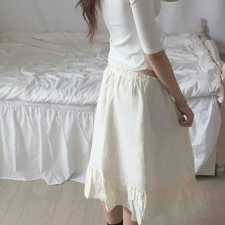 Antique Frill Flare Elastic Waist Midi Skirt