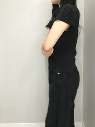 Penna Wrinkle Pleated Short Sleeve Blouse