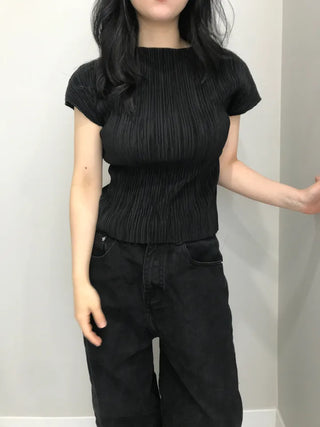Penna Wrinkle Pleated Short Sleeve Blouse