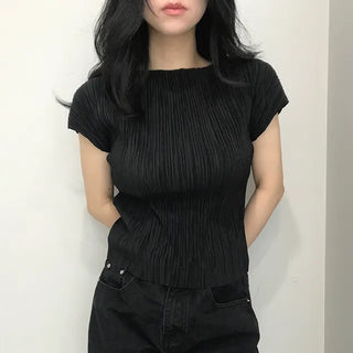 Penna Wrinkle Pleated Short Sleeve Blouse