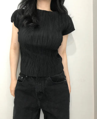 Penna Wrinkle Pleated Short Sleeve Blouse