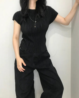 Penna Wrinkle Pleated Short Sleeve Blouse