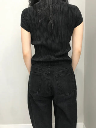 Penna Wrinkle Pleated Short Sleeve Blouse