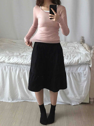 See-through Round Neck Basic Long Sleeve T-shirt