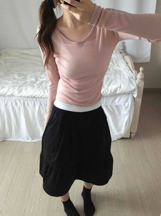 See-through Round Neck Basic Long Sleeve T-shirt