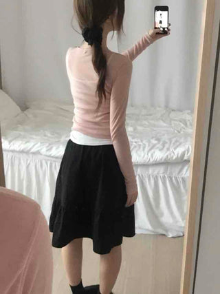 See-through Round Neck Basic Long Sleeve T-shirt