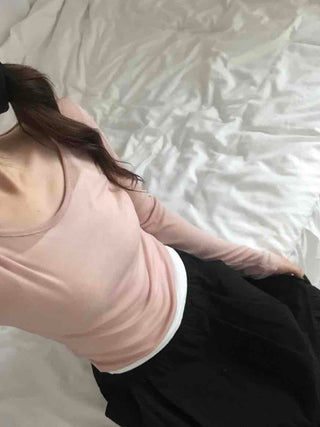 See-through Round Neck Basic Long Sleeve T-shirt