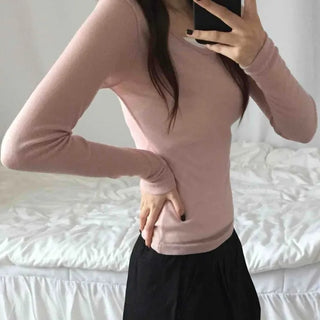 See-through Round Neck Basic Long Sleeve T-shirt