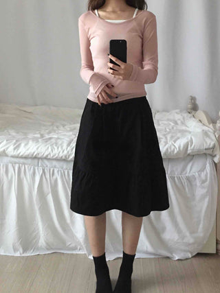 See-through Round Neck Basic Long Sleeve T-shirt