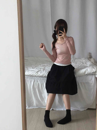 See-through Round Neck Basic Long Sleeve T-shirt
