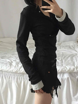 Comfortable Snap Hooded Long Sleeve T-shirt