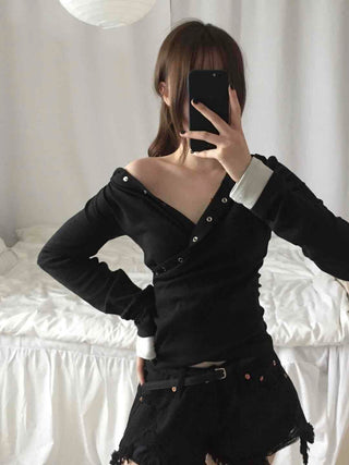 Comfortable Snap Hooded Long Sleeve T-shirt