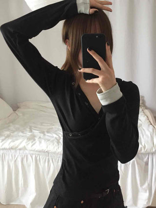 Comfortable Snap Hooded Long Sleeve T-shirt
