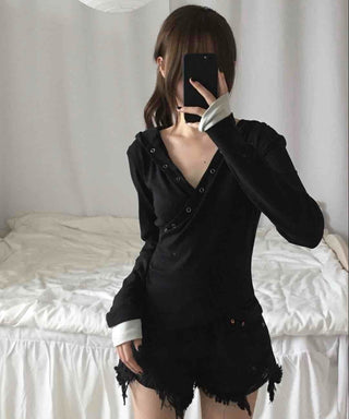 Comfortable Snap Hooded Long Sleeve T-shirt