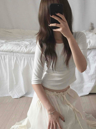 Natural Plain 3/4 Sleeve Long-Sleeve T-Shirt