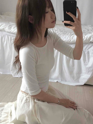 Natural Plain 3/4 Sleeve Long-Sleeve T-Shirt