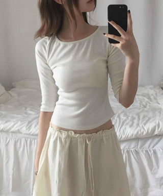 Natural Plain 3/4 Sleeve Long-Sleeve T-Shirt