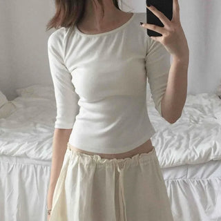 Natural Plain 3/4 Sleeve Long-Sleeve T-Shirt