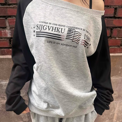 Casual Raglan Off-Sleeve Sweatshirt
