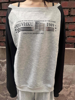 Casual Raglan Off-Sleeve Sweatshirt