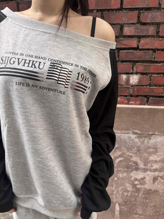 Casual Raglan Off-Sleeve Sweatshirt