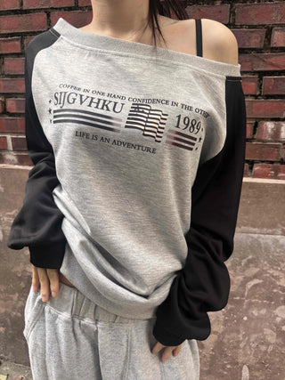 Casual Raglan Off-Sleeve Sweatshirt