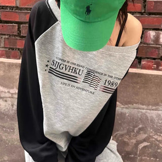 Casual Raglan Off-Sleeve Sweatshirt