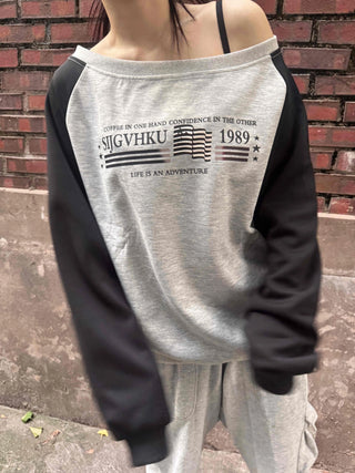 Casual Raglan Off-Sleeve Sweatshirt