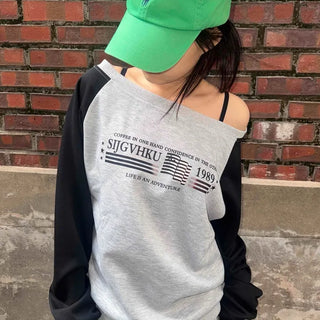Casual Raglan Off-Sleeve Sweatshirt