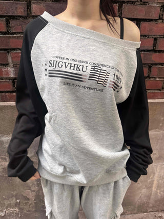 Casual Raglan Off-Sleeve Sweatshirt