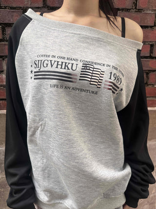 Casual Raglan Off-Sleeve Sweatshirt