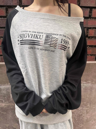 Casual Raglan Off-Sleeve Sweatshirt