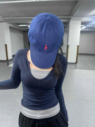 New Basic Deep U-Neck Layered Long Sleeve T-Shirt