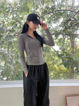 New Basic 44 Plain Tight-Fit Zip-Up
