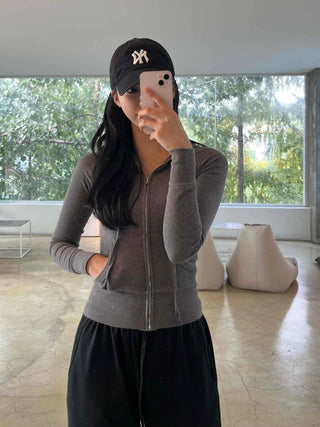 New Basic 44 Plain Tight-Fit Zip-Up