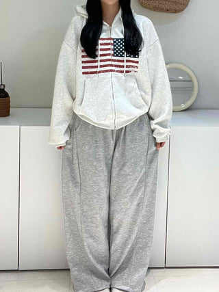 Effortless American Flag Plain Cotton Long Pants