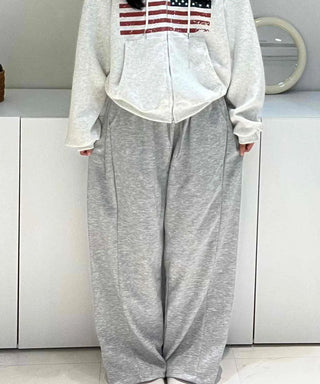 Effortless American Flag Plain Cotton Long Pants