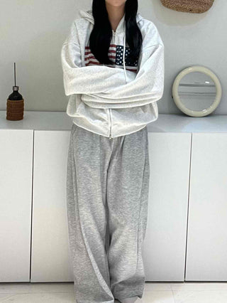 Effortless American Flag Plain Cotton Long Pants