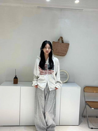 Effortless American Flag Plain Cotton Long Pants