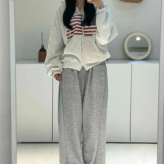Effortless American Flag Plain Cotton Long Pants