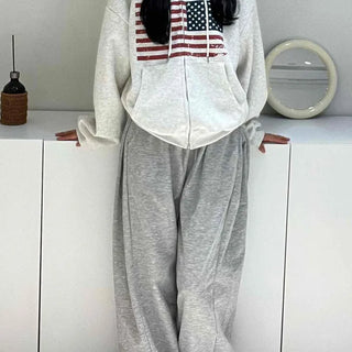 Effortless American Flag Plain Cotton Long Pants