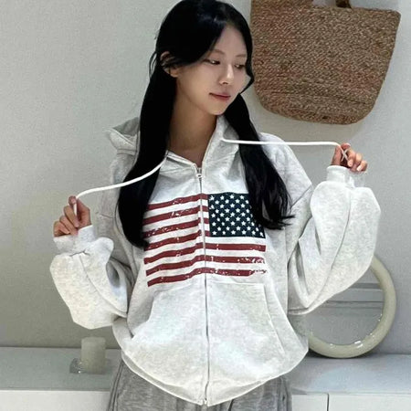 Pure American Flag Basic Zip-up Hoodie