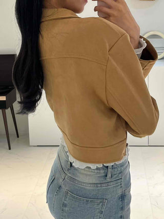 Natural Plain Shirt Collar Suede Jacket