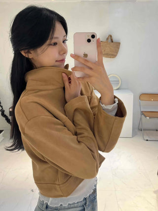 Natural Plain Shirt Collar Suede Jacket