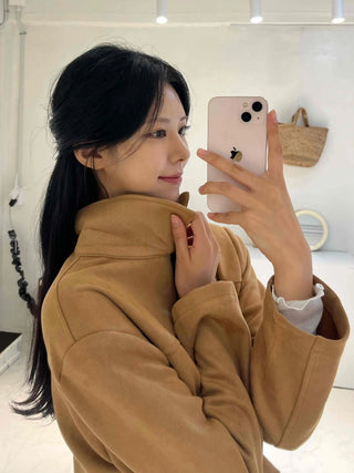 Natural Plain Shirt Collar Suede Jacket