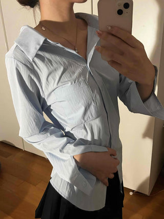 Cinched Waist Pocket Strap Shirt