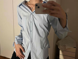 Cinched Waist Pocket Strap Shirt