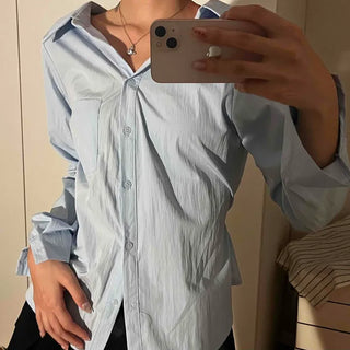 Cinched Waist Pocket Strap Shirt